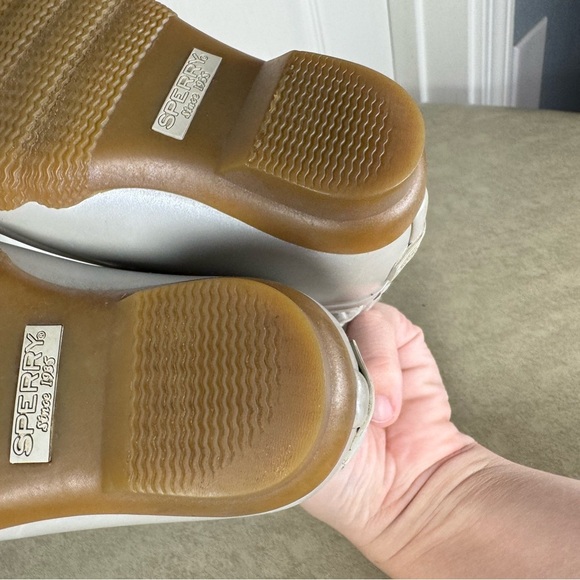 Sperry Silver Saltwater Duck Rain Boots Toddler Lace Up Metallic Size 6m - Picture 8 of 8